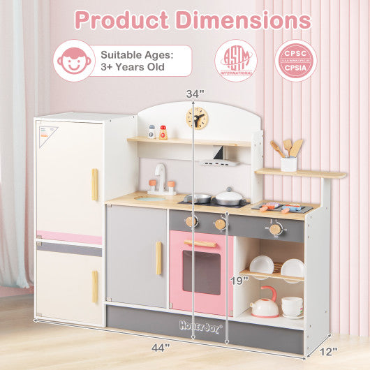 Kids Play Kitchen Set with Realistic Range Hood and Refrigerator