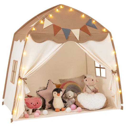 Kids Play Tent Bed Tent with String Lights Extra Large Playhouse Tent-Coffee