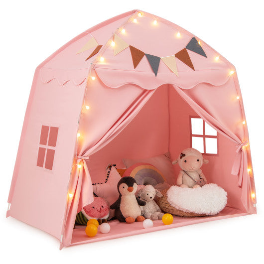 Kids Play Tent Bed Tent with String Lights Extra Large Playhouse Tent-Pink