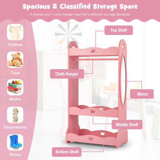 Kids Pretend Costume Closet with Mirror-Pink