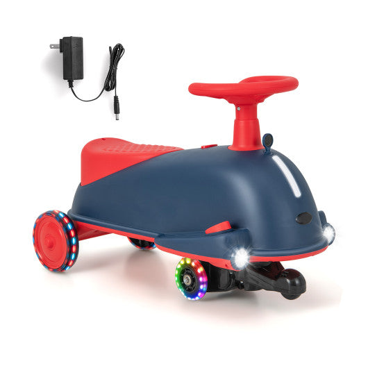 6V Kids Ride On Drifting Wiggle Car 2 in 1 with Music and Pedal and Dolphin-like Design-Blue