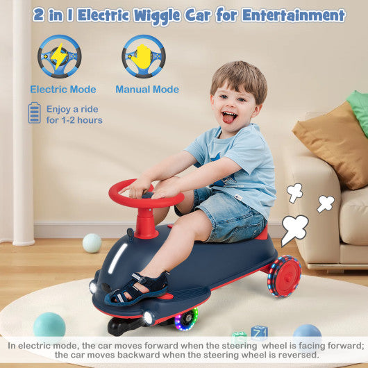 6V Kids Ride On Drifting Wiggle Car 2 in 1 with Music and Pedal and Dolphin-like Design-Blue