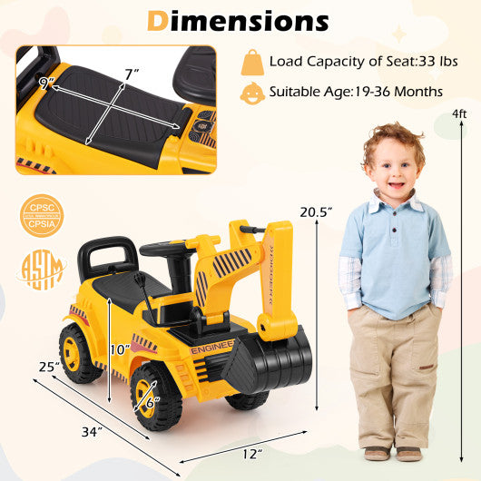 Kids Ride on Excavator with Adjustable Shovel-Yellow