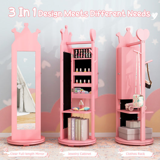 Kids Room Furniture Set Princess Vanity Table and Stool Set with Mirror and Drawer-Pink