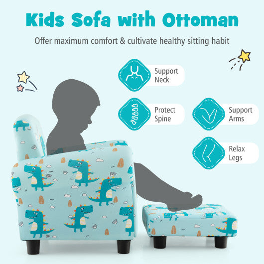 Kids Single Sofa with Cute Patterns Ergonomic Backrest and Armrests-Blue