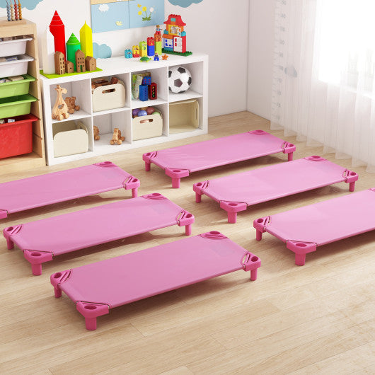 Kids Stackable Daycare Cot Pack of 6 with Detachable Oxford Cloth-Pink