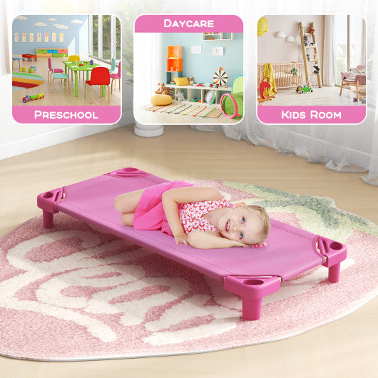 Kids Stackable Daycare Cot Pack of 6 with Detachable Oxford Cloth-Pink