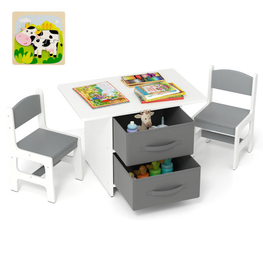 Kids Table and 2 Chairs Set Removable Storage Drawers