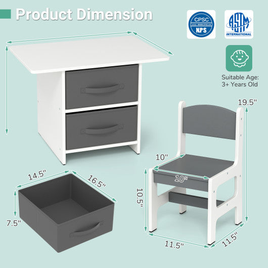 Kids Table and 2 Chairs Set Removable Storage Drawers