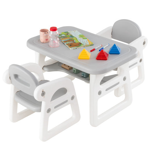 Kids Table and Chair Set with Building Blocks-Gray