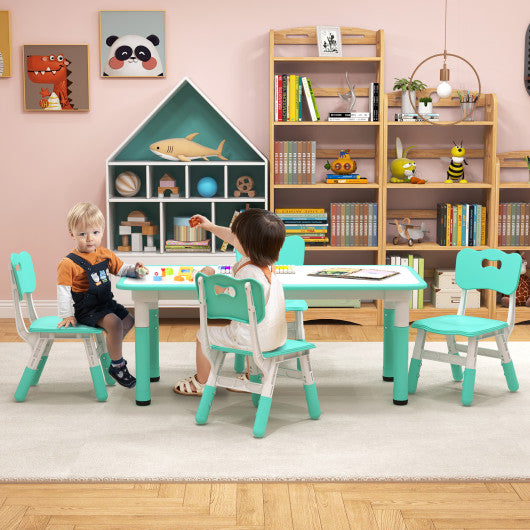 Kids Table and Chairs Set for 4 with Graffiti Desktop-Green
