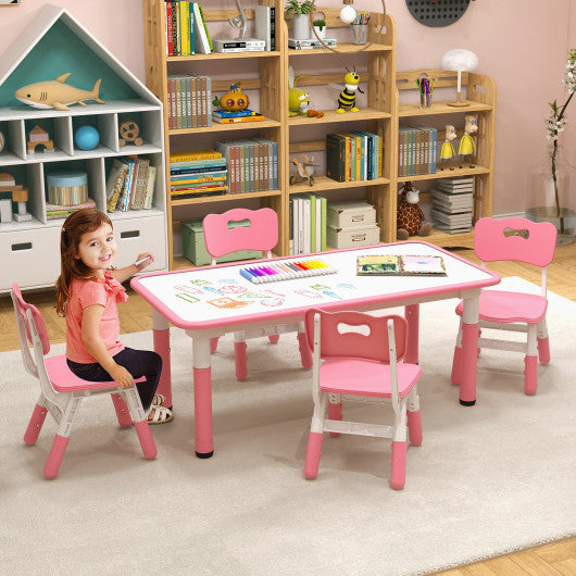 Kids Table and Chairs Set for 4 with Graffiti Desktop-Pink