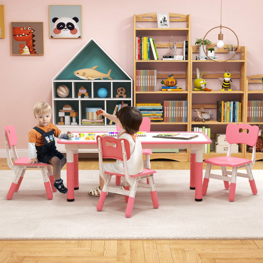 Kids Table and Chairs Set for 4 with Graffiti Desktop-Pink