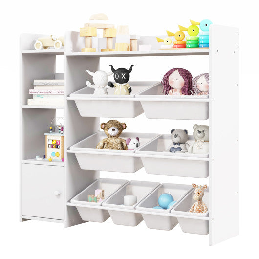 4-Tier Kids Toy Storage Organizer Bookshelf and Toy Storage Rack with Door-White