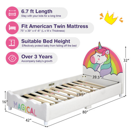 Children Twin Size Upholstered Platform Single Bed