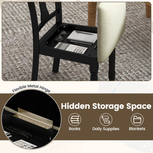 Kitchen Dining Chair with Linen Fabric and Storage Space-Black