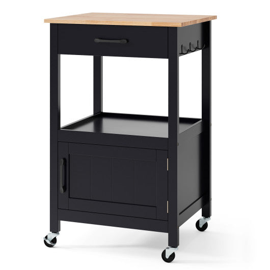 Rolling Kitchen Island Cart with Drawer and Side Hooks-Black