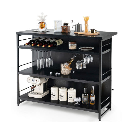 Kitchen Island with 4-Tier Storage Shelf and Long Footrest for Home-Black