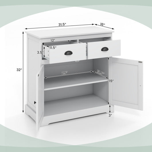 Kitchen Buffet Storage Cabinet with 2 Doors and 2 Storage Drawers-White