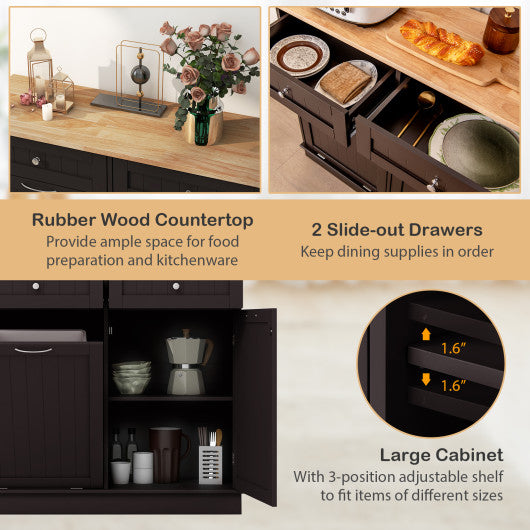 Kitchen Tilt Out Trash Cabinet with 2 Drawers and Adjustable Shelf-Brown