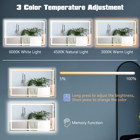 LED Bathroom Mirror Wall Mounted Rectangle Mirror with 3-Color Dimmable Lights-L