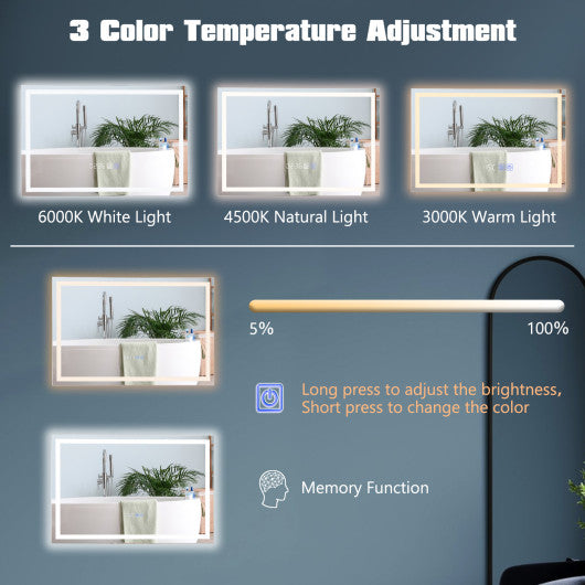 LED Bathroom Mirror Wall Mounted Rectangle Mirror with 3-Color Dimmable Lights-S
