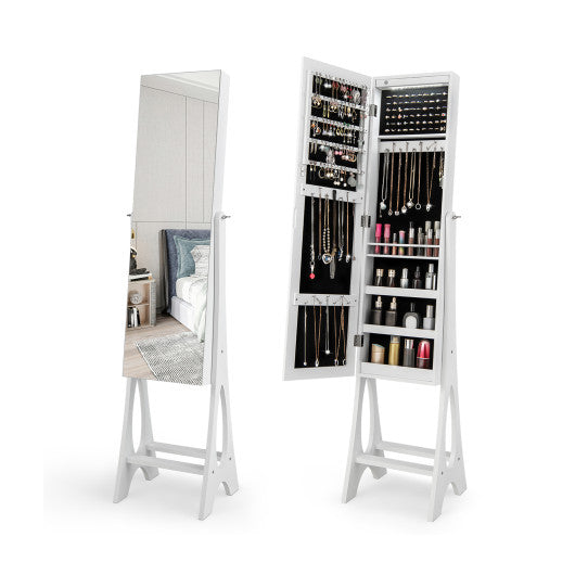Freestanding Jewelry Cabinet Armoire Organizer with Bevel Edge Mirror-White