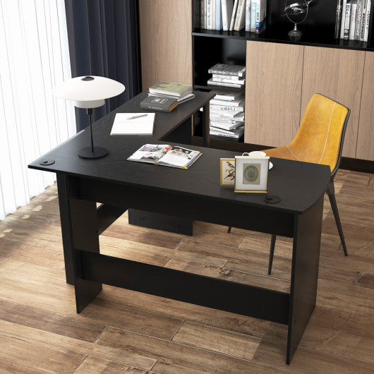 Modern L-Shaped Computer Desk with Shelves-Black