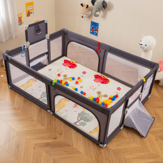 Large Baby Playpen with Mat and Ocean Balls-Dark gray