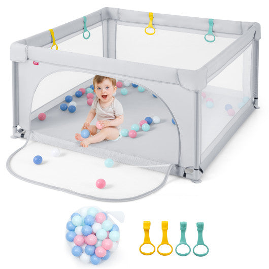 Large Safety Play Center Yard with 50 Balls for Baby Infant-Gray