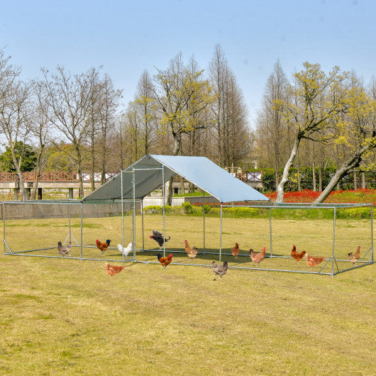 Large Walk-in Metal Chicken Coop with Cover for Farm Backyard