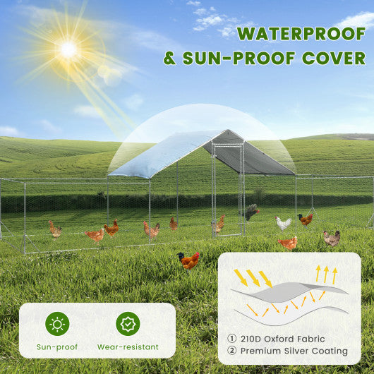 Large Walk-in Metal Chicken Coop with Cover for Farm Backyard