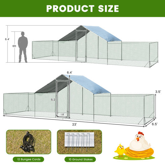 Large Walk-in Metal Chicken Coop with Cover for Farm Backyard
