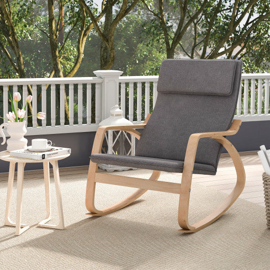 Stable Wooden Frame Leisure Rocking Chair with Removable Upholstered Cushion-Gray
