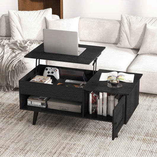 Lift Top Coffee Table with Storage and Hidden Compartment-Black