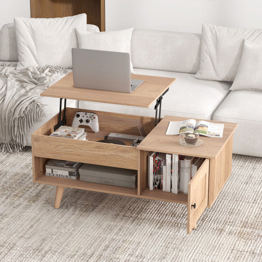 Lift Top Coffee Table with Storage and Hidden Compartment-Natural