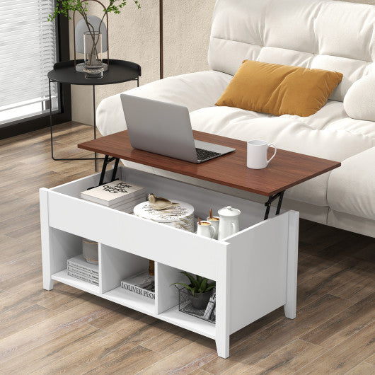Coffee Table with Hidden Storage Compartment-White