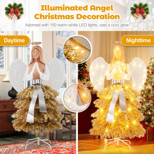 5.2 Feet Lighted Angel Artificial Christmas Tree with Warm White LED Lights