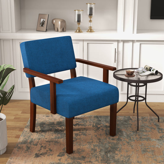 Linen Accent Chair Living Room Chair with Soft Padded Seat and Backrest-Blue