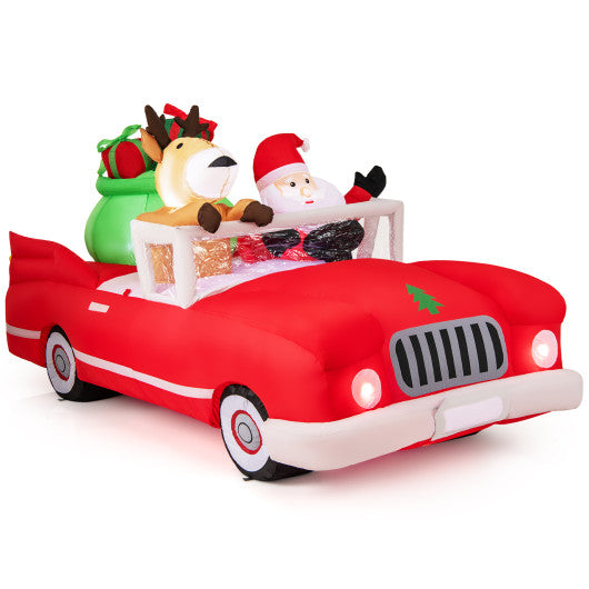 7.7 Feet Long Christmas Inflatable Santa Claus and Reindeer Riding Red Car with Gift Bag and 9 LED White Lights