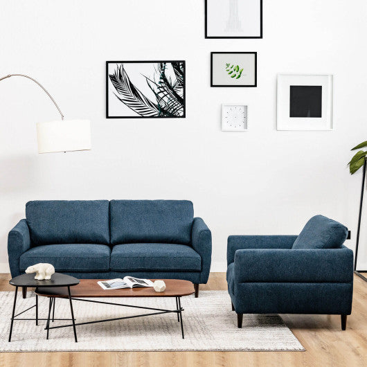 2 Pieces Upholstered Sofa Set with Removable Cushion Covers-Navy