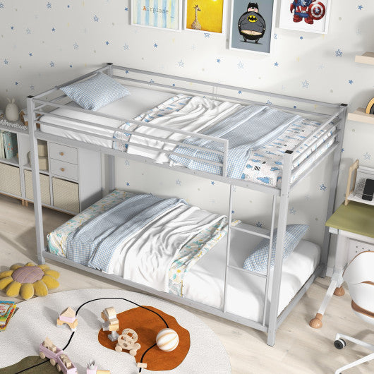 Low Profile Twin Over Twin Metal Bunk Bed with Full-length Guardrails-Silver