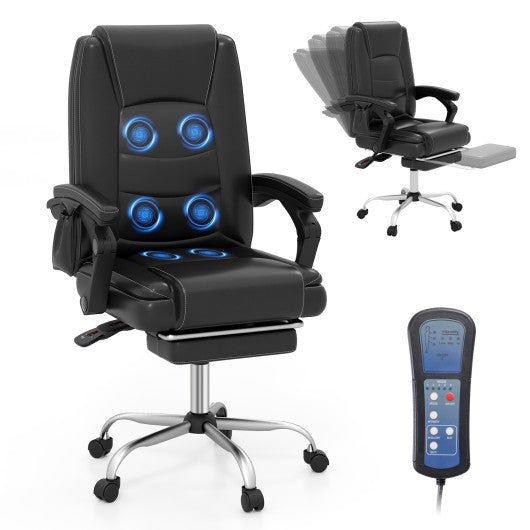 Massage Adjustable Executive Chair with Armrests and Retractable Footrest-Black