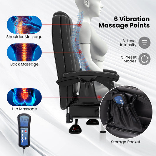 Massage Adjustable Executive Chair with Armrests and Retractable Footrest-Black