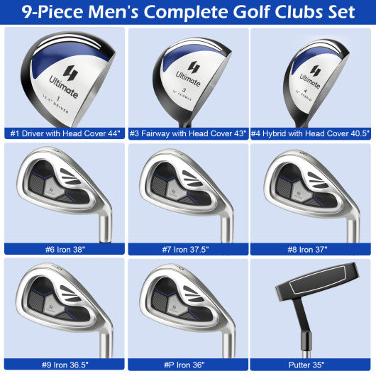 Men's 9 Pieces Complete Golf Club Set-Navy