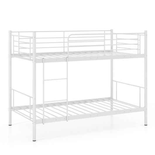Metal Bunk Bed with Ladder and Full-length Guardrails-White
