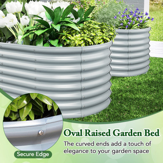 5 x 3 x 2 Feet Metal Oval Raised Garden Bed with Open Bottom Design-Gray