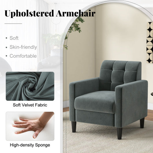 Mid Century Modern Velvet Accent Chair with Tufted Back-Grey