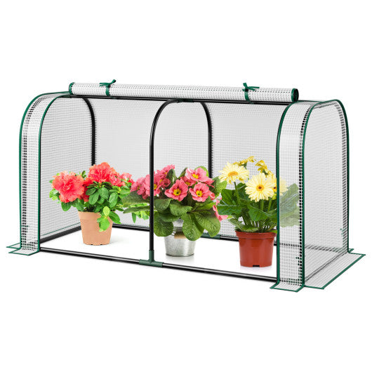 Mini Tunnel Greenhouse with Roll-up Zipper Door-White