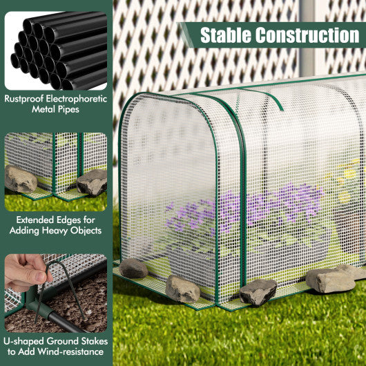 Mini Tunnel Greenhouse with Roll-up Zipper Door-White
